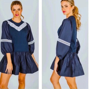 *Final Price* Tanya Taylor Kirstie Puff-Sleeve Size XS NWT Navy Designer